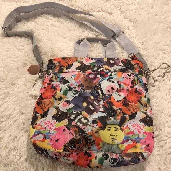 Kidrobot Purse/ Tote/ Satchel with Grey strap Multicored Print Robot messenger - Picture 5 of 14